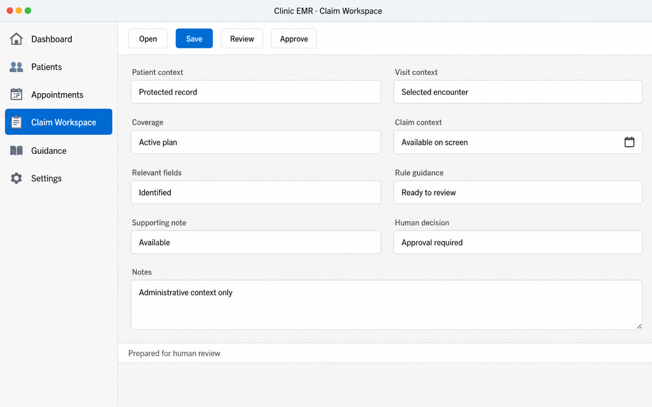 Synthetic EMR claim form used in the FreeDoc demonstration